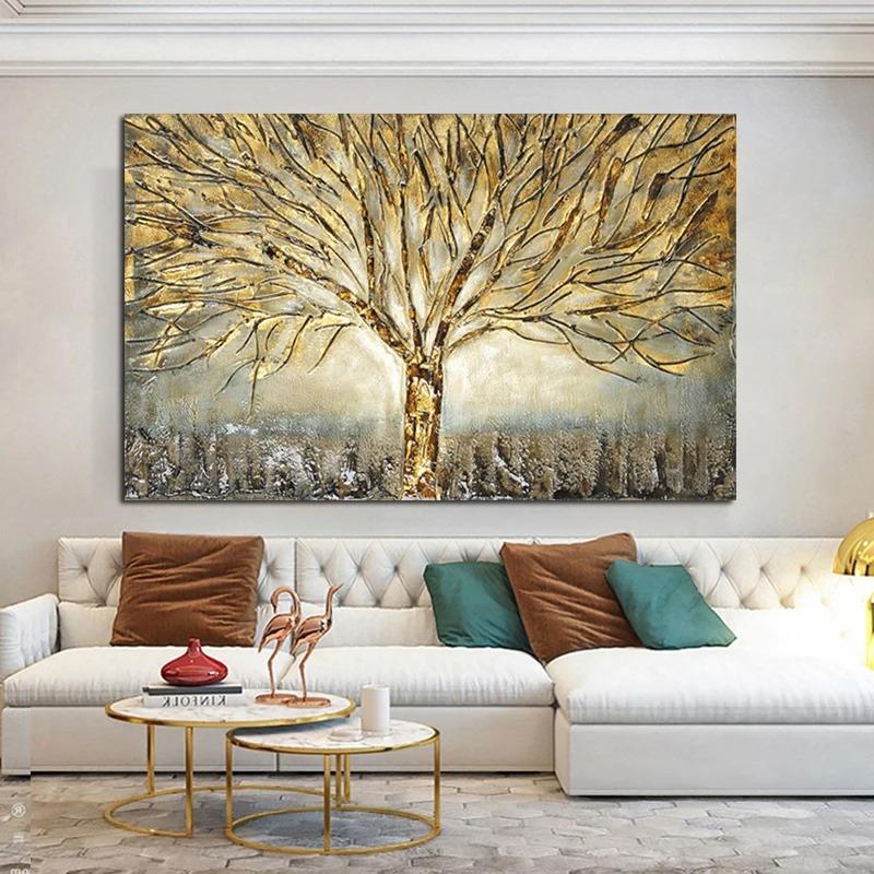 Gold Tree of Life Oil Painting Poster and Prints On Canvas Abstract Art Pictures Modern Wall Art For Home Living Room Decoration