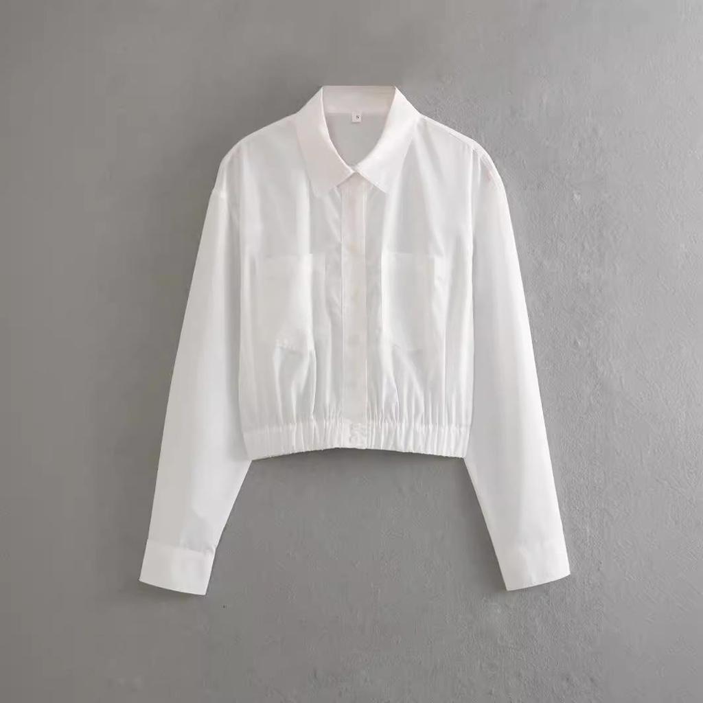 Spring 2024 Women's European & American Style Loose Turn-Down Collar Shirt: Elastic Waist, 3 Colors Available