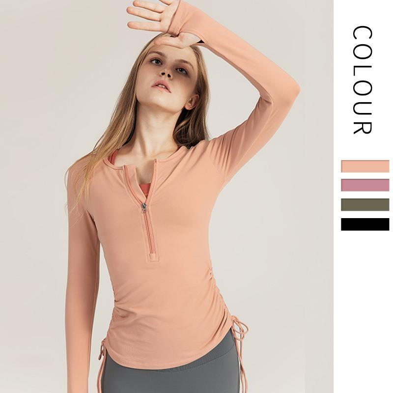 Autumn and Winter Drawstring Yoga Clothing Tops Casual Slim Quick-drying Running Zipper Sports Fitness Clothing Women's Long Sleeves