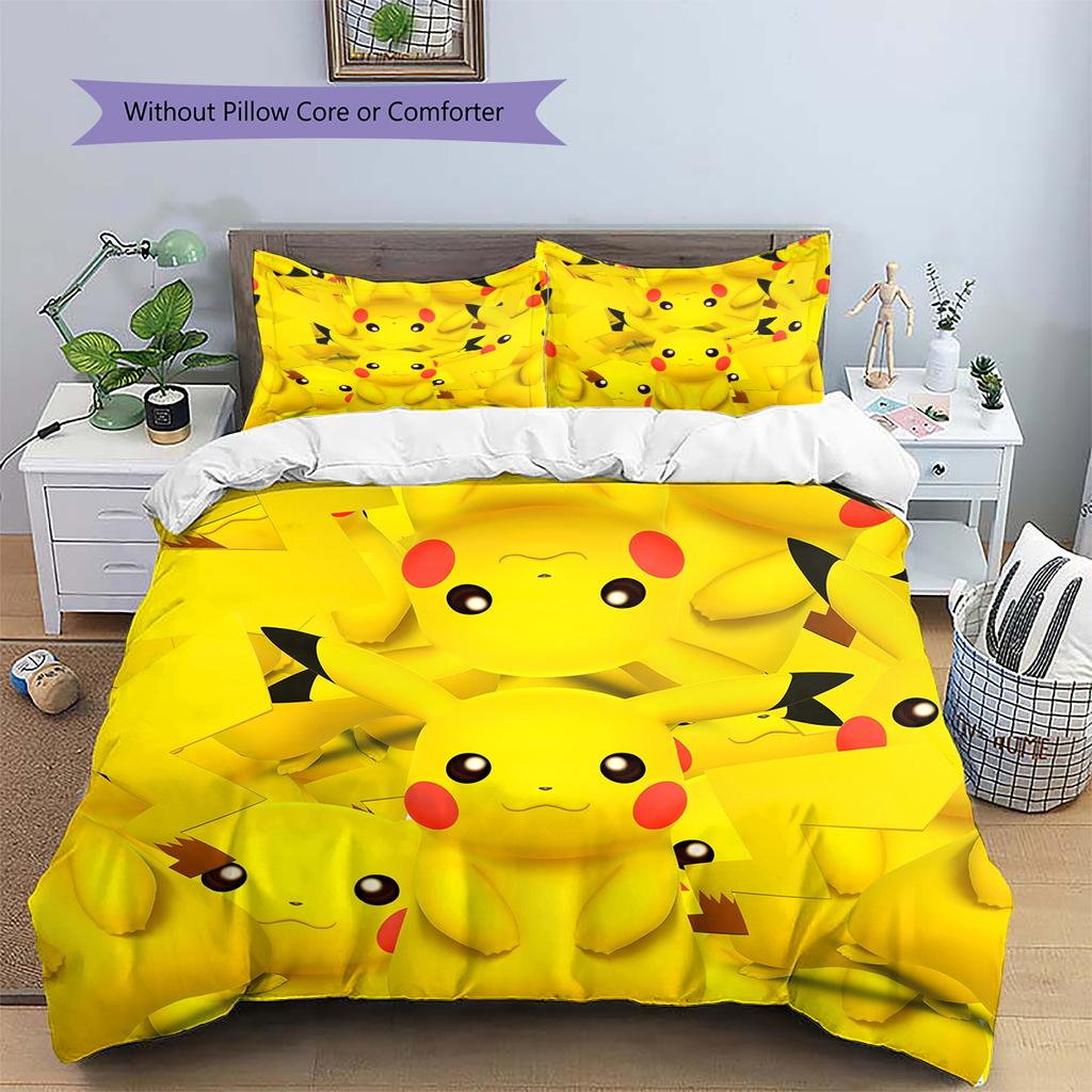 Pikachu Pokémon Pattern Bedding Home Decoration Birthday Gift (1 * Duvet Cover + 2 * Pillowcase, Without Core)