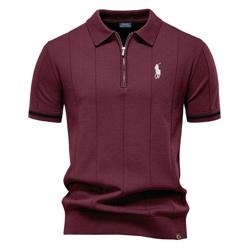 Polo Ralph Lauren Jaro/Léto Pony Vyšívané Nové Pánské Business Casual Vlněné Polokošile, Pletená Polokošile s Límcem na Knoflíčky, Krátký Rukáv