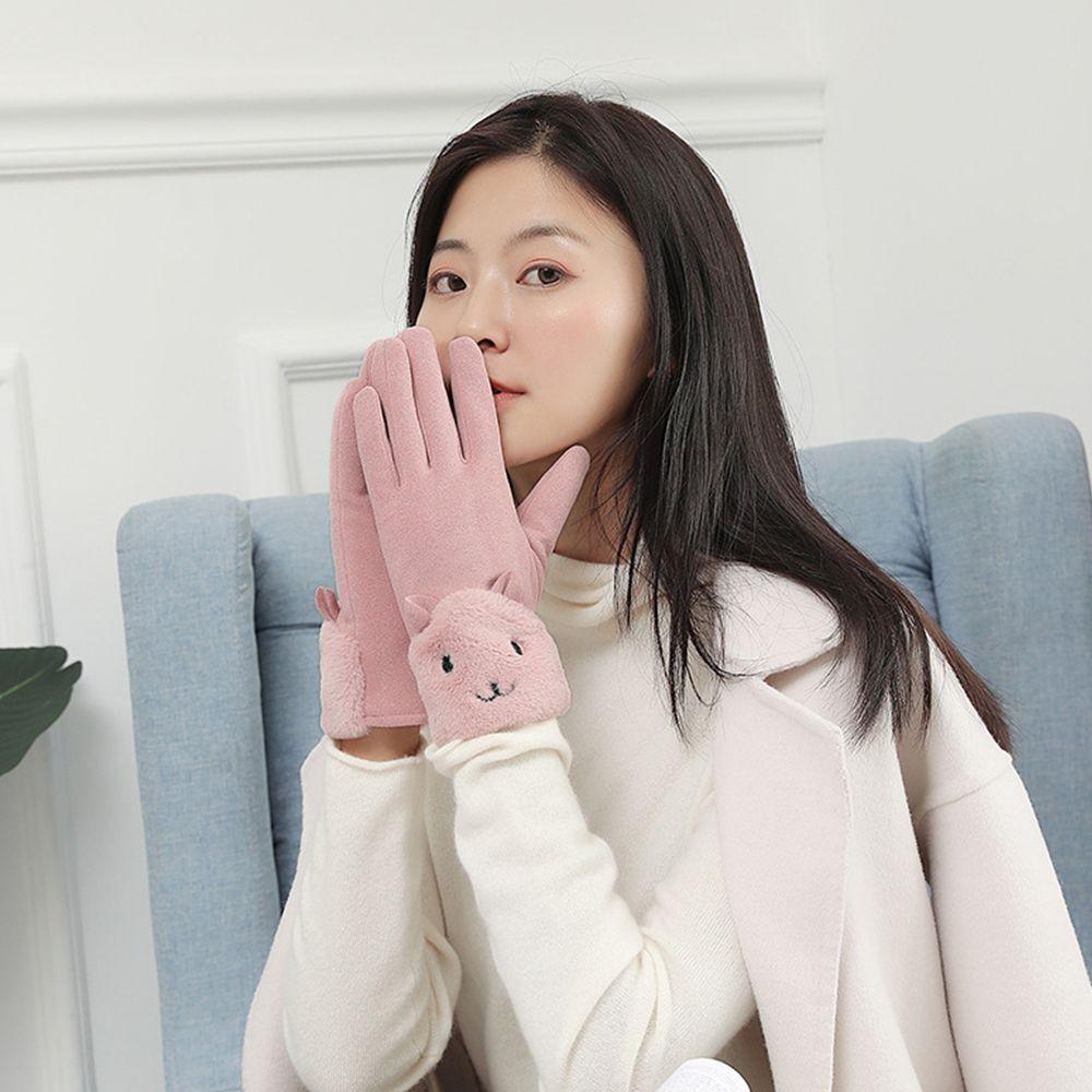 Ski Point Finger Cycling Plus Fleece Women Gloves Suede Korean Style Mittens Gloves
