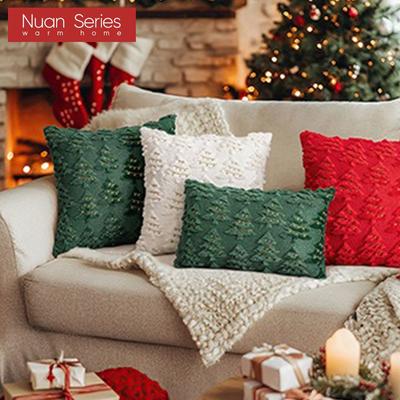 1PC Nuan Series Solid Color Christmas Style Pillowcase Christmas Tree Pattern Embroidered Cushion Cover for Sofa Living Room Bedroom Home Decor