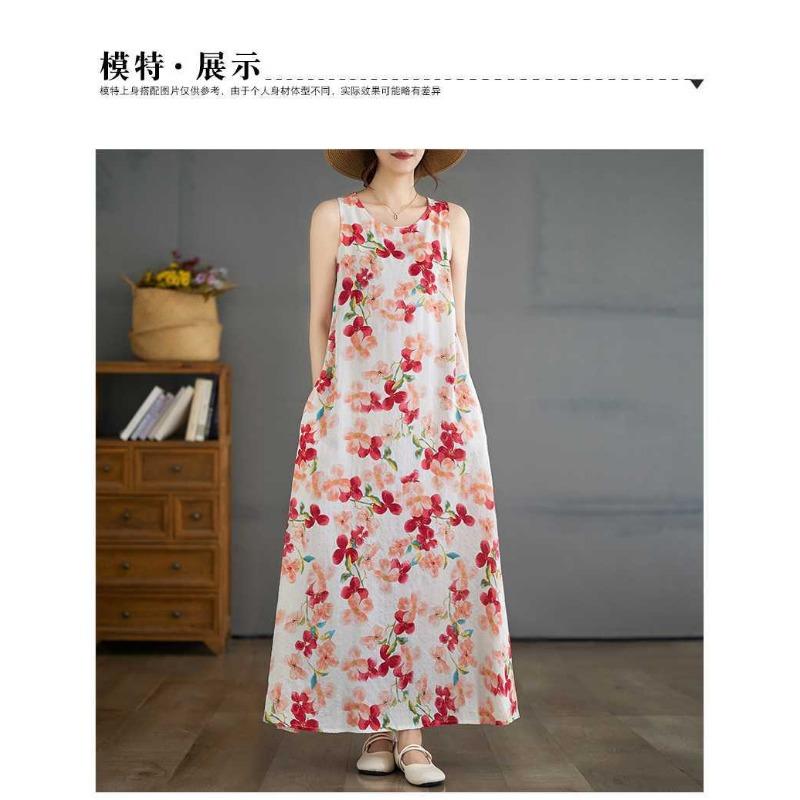 New Bohemian Long Dresses Summer New Sleeveless Round Neck Printed Dresses