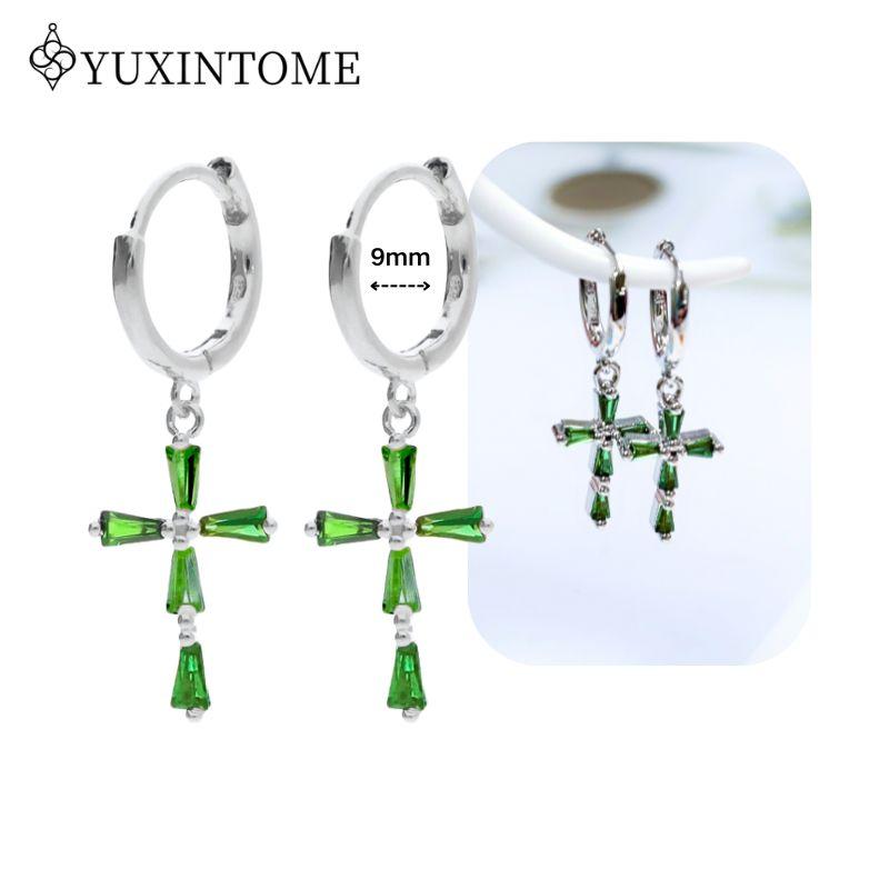 Turquoise 925 Silver Ear Needle Green Zircon vintage emerald Heart/Flower Pendant Hoop Earrings Fashion party Jewelry
