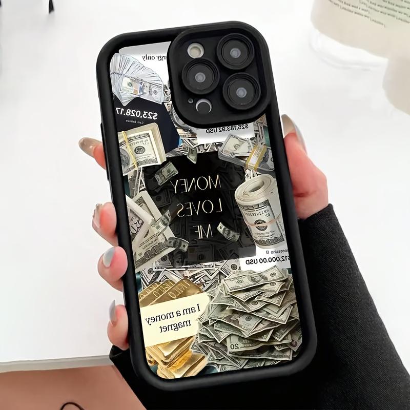 Coque design sur le thème du dollar pour iPhone 16 15 14 13 12 11 Pro/ Max/Plus couverture arrière anti-traces de doigts antichoc