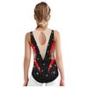Girls Metallic Gymnastics Leotard Sleeveless Keyhole Back Sheer Mesh Patchwork Sparkling Rhinestone Bodysuit