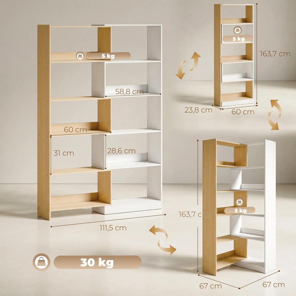 Rotating Corner Bookcase 350 degrees on 5 Levels, Expandable Storage Shelf in L-Shape, Bookshelf (only with bookshelf)