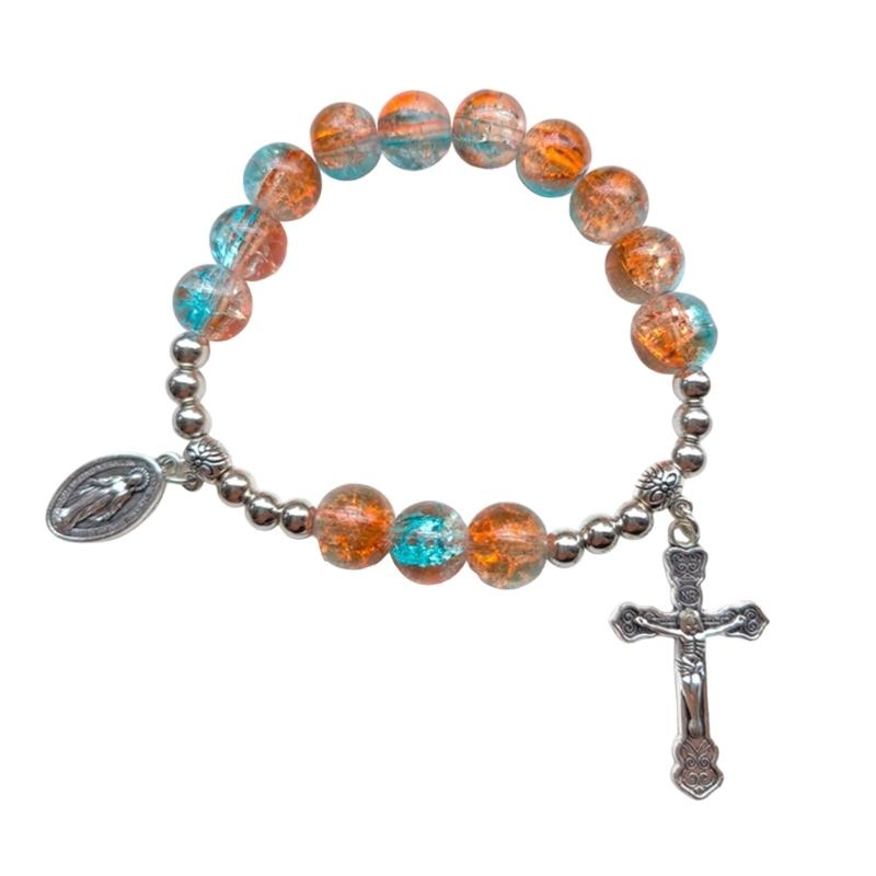 Crystal Religious Jewelry Glass Crystal Beaded Bracelets Religious Jewelry Rosarys Cross Bracelets Elastics Bracelets