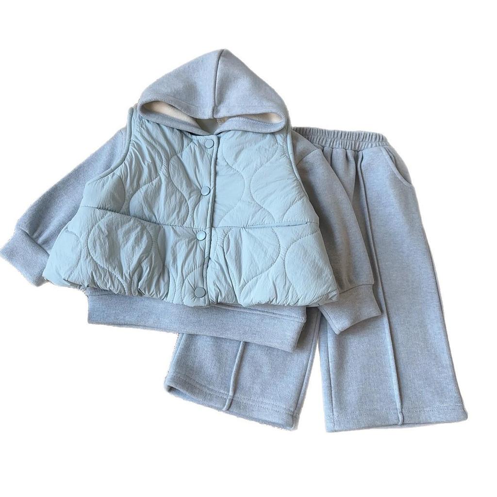 New Winter Girls' Casual Three-Piece Set: Hooded Vest, Sweatshirt, and Long Pants (AWB107)