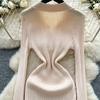 Spring Autumn Women Elegant Polo Collar Full Sleeve Knitted Sweater Mini Short Sheath Dresses
