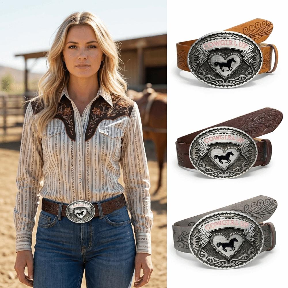 Luxury Design Western Cowgirl Belt COWGIRL UP Heart Horse Buckle Waistband for Women Spice Girls