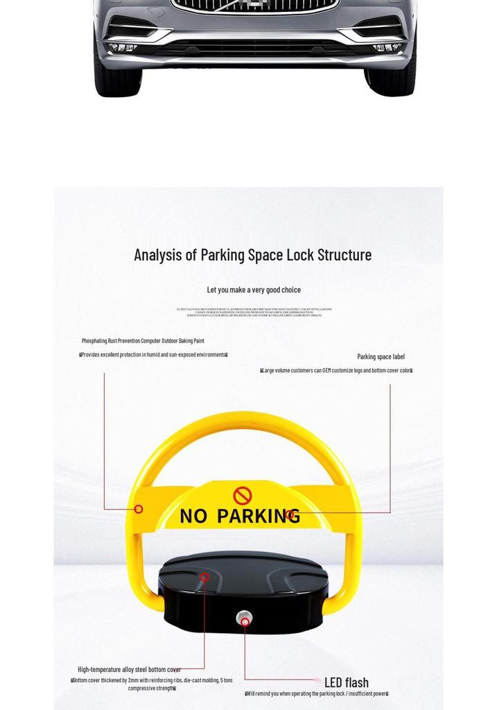 Smart Electric Parking Space Lock with Remote Control & No-Drill Installation - Anti-Occupation Induction Model