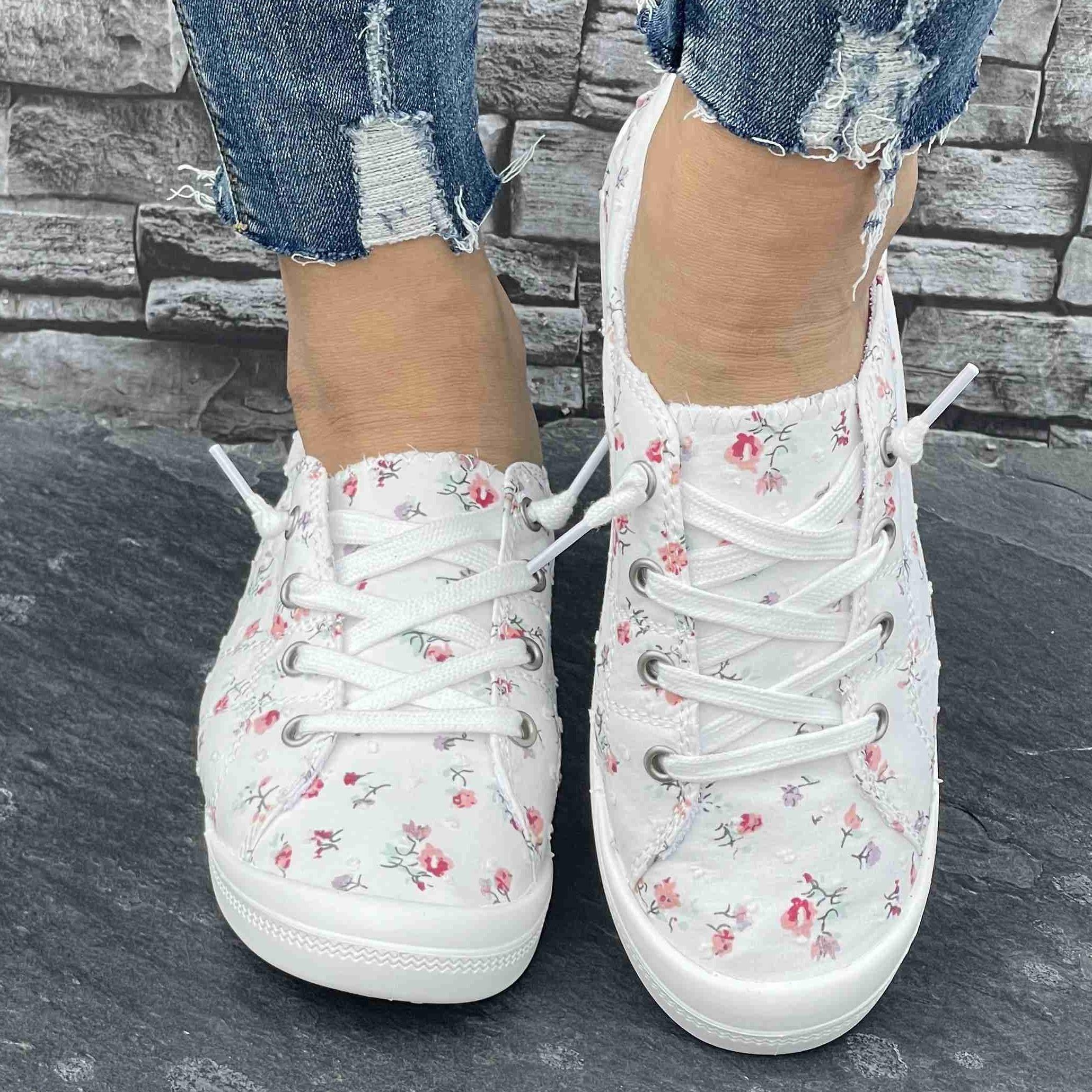

Women S Floral Sneakers, Fashion Low-Top Casual Sports Shoes, Versatile for All Seasons Lightweight And Comfortable Size 43
