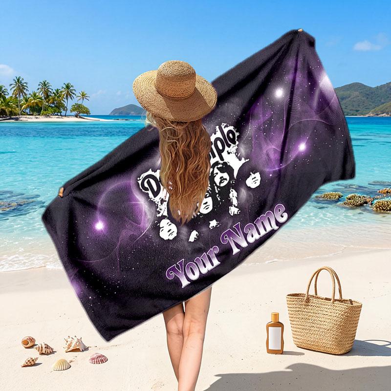 Deep Purple Customized Name Text Beach Towel, Soft Absorbent Towel Beach Pool Travel Personal Gift