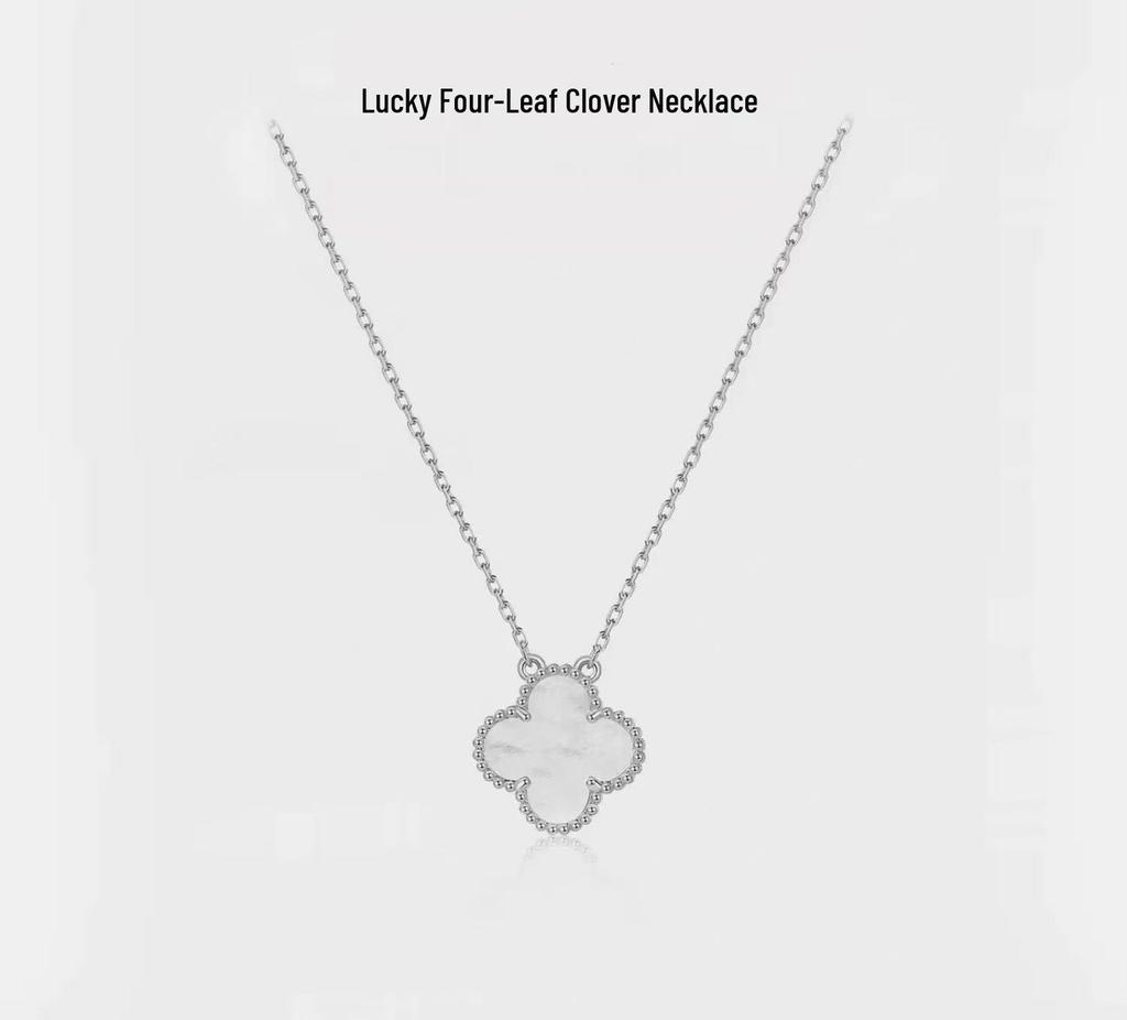 Vergoldetes Kleeblatt-Halskette für Damen: Chalcedon & Perlmutt