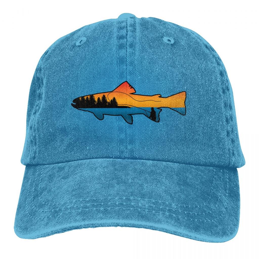 Fly Fishing Sunset Baseball Cap Fishing Lover Vintage Baseball Hats Unisex Outdoor Adjustable Dad Hats Cap