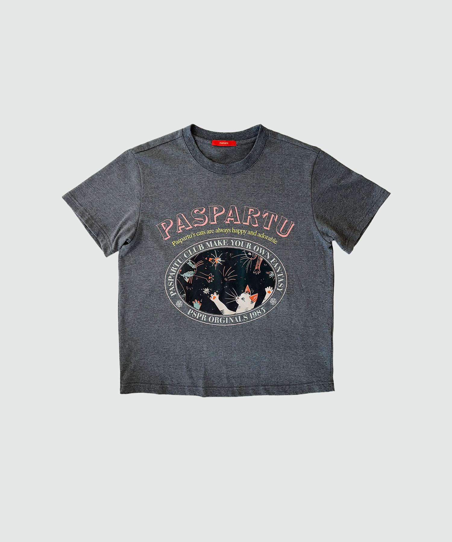 Paspartu Dream Cats Graphic Short Sleeve T-Shirt Charcoal