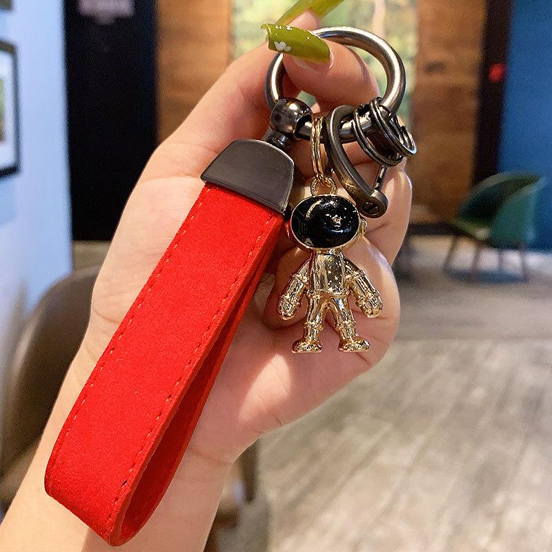 Creative Metal Astronaut Keychain Pendant Women'S Exquisite Pu Leather Car Keychain Pendant Small Gift