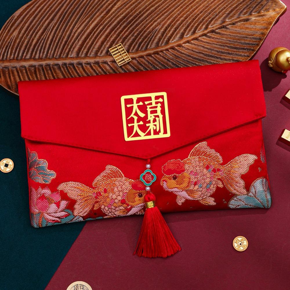 

With Tassel New Year Red Envelopes Red Color 10000-Yuan Red Envelopes Lucky Money Pouches New Year Style1