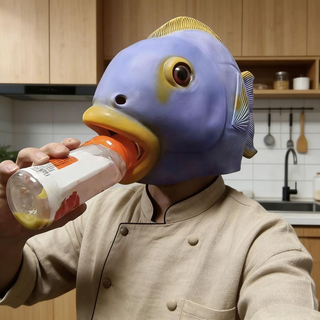 Halloween Niedliches Tier Latex Fischkopfmaske Tropenfisch Kopfschmuck Lustige Party Kostüm Requisiten