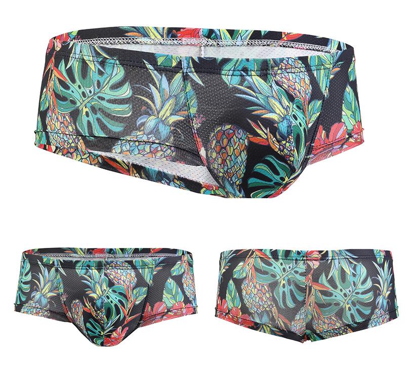 GAY Euro-Amerikanische Mid-Low Rise Herren Unterhose mit Kopf-Print, U-Konvexes Mesh, Atmungsaktiv & Feuchtigkeitstransportierend, Schweißabsorbierender Stil E085.