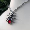 Gothic Punk Sliver Color Simulation Spider Insect Red Oval Crystal  Pendant Necklace for Women Men Hallowmas Jewelry Accessories