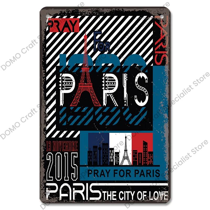 Vintage Paris City of Love Bastille Day Metal Tin Sign  French Wall Decor for Cafe Living Room Home  Retro Poster Plaque for Uni