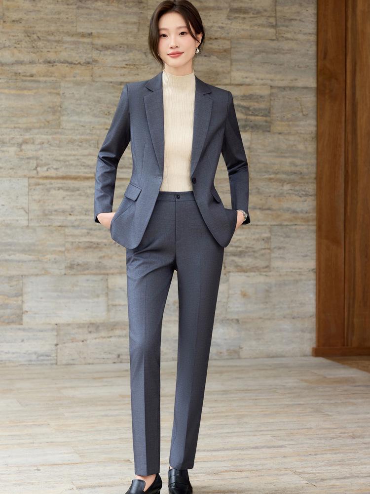 Women's 2025 Gray Wool High-End Professional Suit Set for Hotel Front Desk and Jewelry Store Workwear