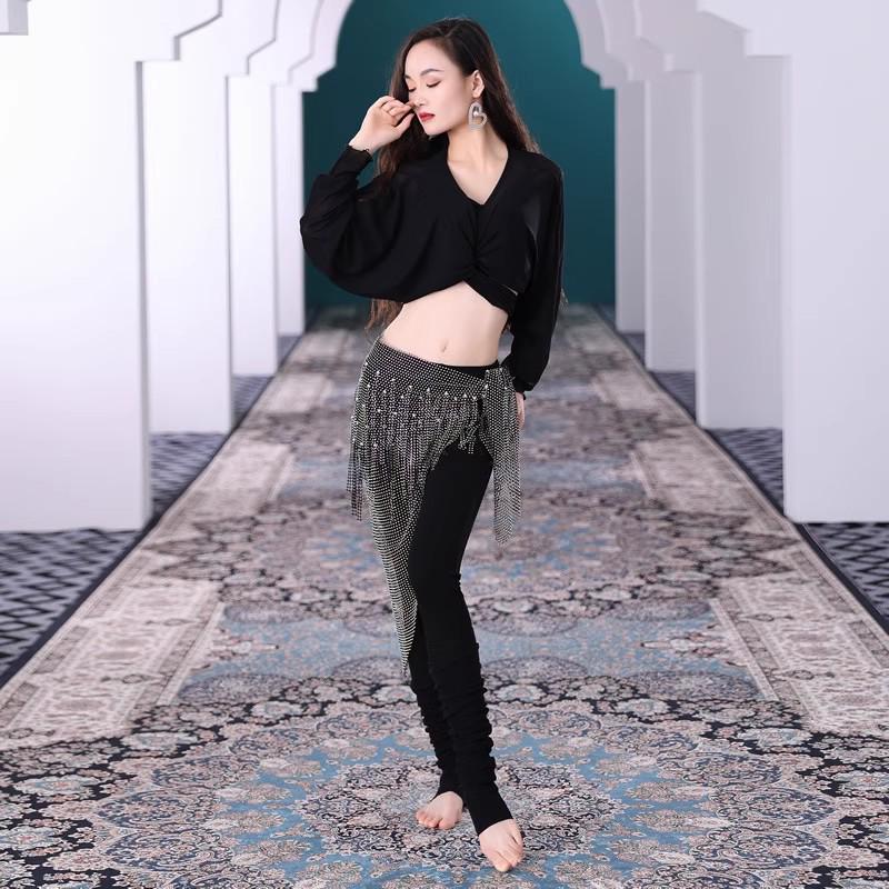 Dreamy Rhinestone Starry Night Belly Dance Hip Scarf with Tassel & Waist Chain