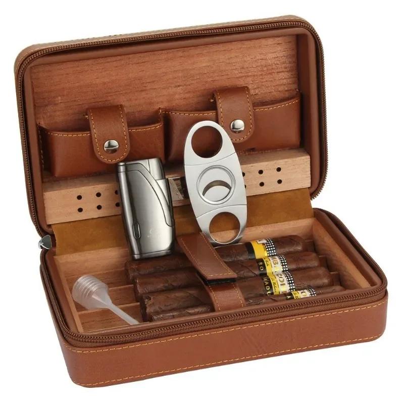 Classic Leather Cedar Wood Cigar Humidor Portable Travel Humidor Smoking Accessories