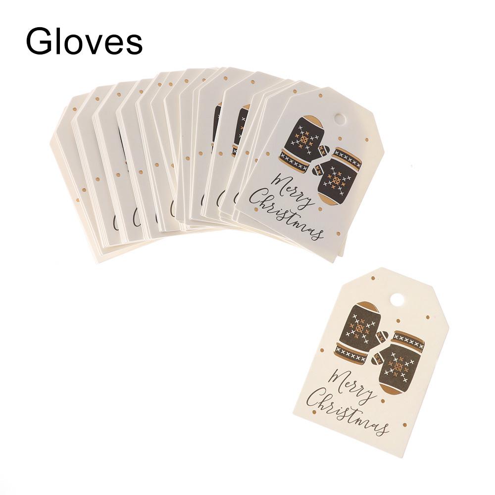 50PCS Christmas Labels Santa Claus Elk Gloves Tree Labels Xmas Decoration Hang Tags Christmas Gift Wrapping Supplies Kraft Tag