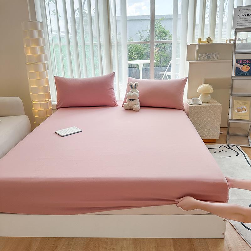Soft Cotton Fitted Bed Sheet with Elastic Band Solid Color Mattress Cover for Single Double King Queen Bed 140/150/160/180/200