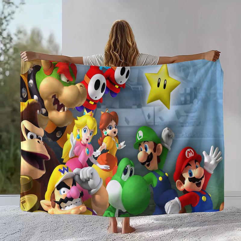 Retro M-Mario Bros Game Cartoon Flannel Blanket,Ultra Soft Warm Plush Throw for Home Bedroom Bed Sofa Cover Camping Picnic gift