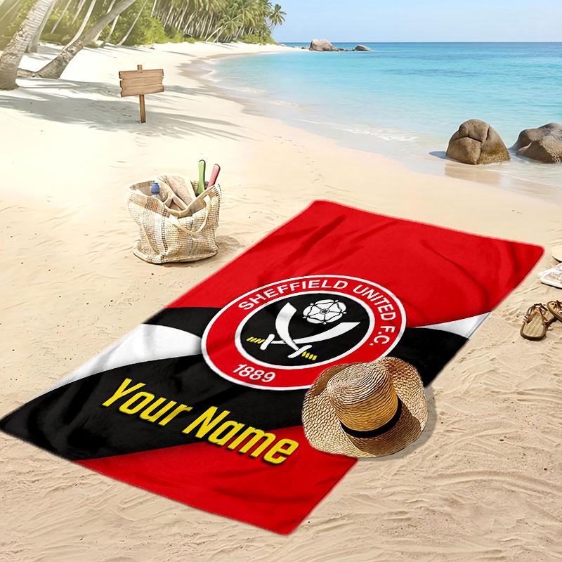 Sheffield United FC Personalized Printed Beach Towel Soccer Logo Support Custom Name Text Absorbent Towel For Sport Travel Special Gift