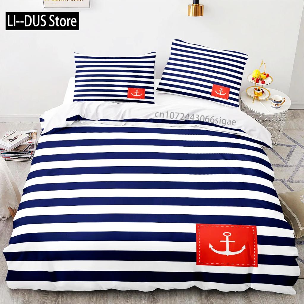 Set Biancheria da Letto Anchor Marine Oceano Mare 3D Copripiumino Set Piumone Biancheria da Letto Singolo Gemello Regina Re Singolo Blu Nave Imbarcazione Bambini