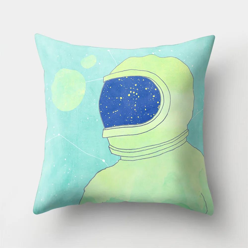 Outer Space Style Polyester Throw Pillow Case Spaceship Astronaut Print Cushion Cover Decorative For Sofa Bed Home Living Room