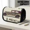 1pc Flip-Top Pencil Case, Vintage Technical Car Maroon Large Capacity Thickened Oxford Pencil Bag Double-Layer Zipper Pencil Pouch, Aesthetic Back To 