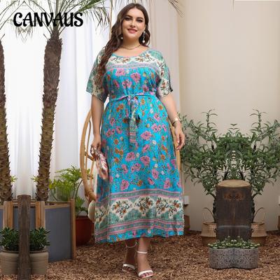 Plus Size Women's Summer New Waist Slimming Crew Neck Dress