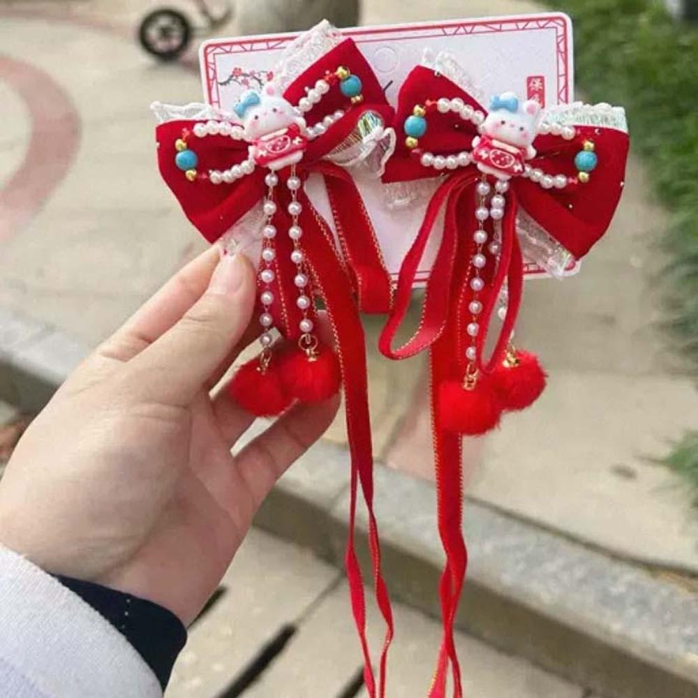 2pcs Bow Children's Chinese Hairpin Lion Ancient Style Hair Clip New Year Ribbon Barrettes  Kids