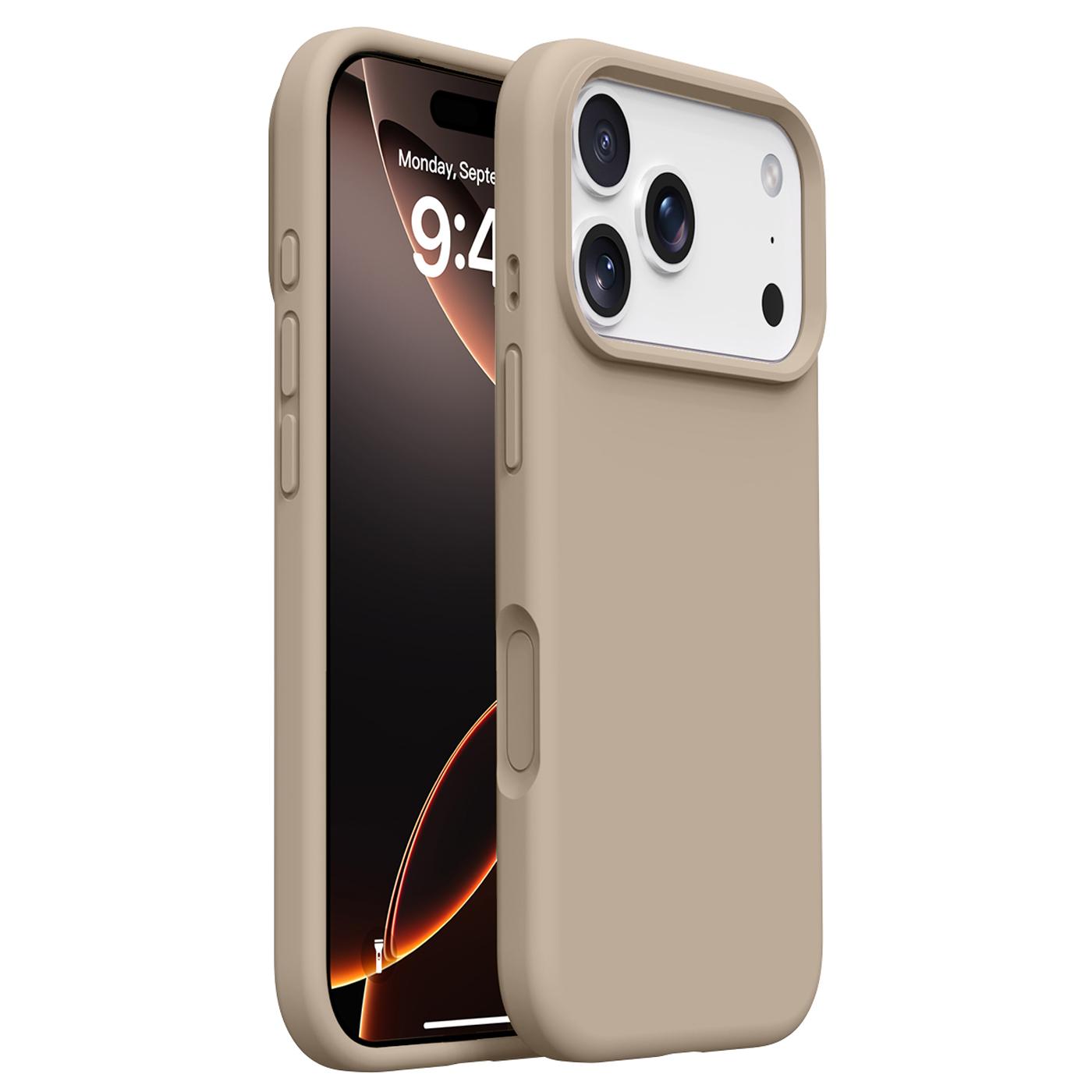 

Для чохла iPhone 17 Pro Max М яка підкладка з мікрофібри Рідкий силікон+ПК Чохол для телефону Light Coffee