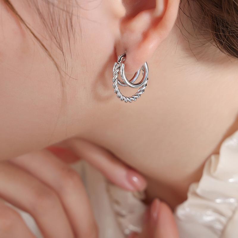 Bohemian Geometric Triple Layer Non-fading Twisted Women's Titanium Steel Earrings