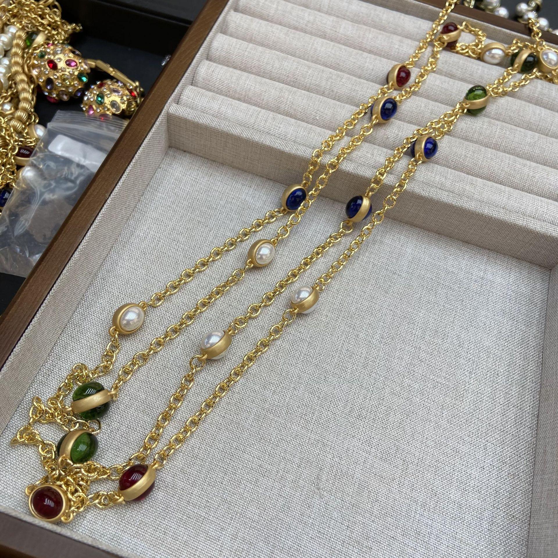 

Винтажное барочное цветное двухстороннее глазурованное ожерелье из бусин, длинная многослойная цепочка для свитера, женская поясная цепочка