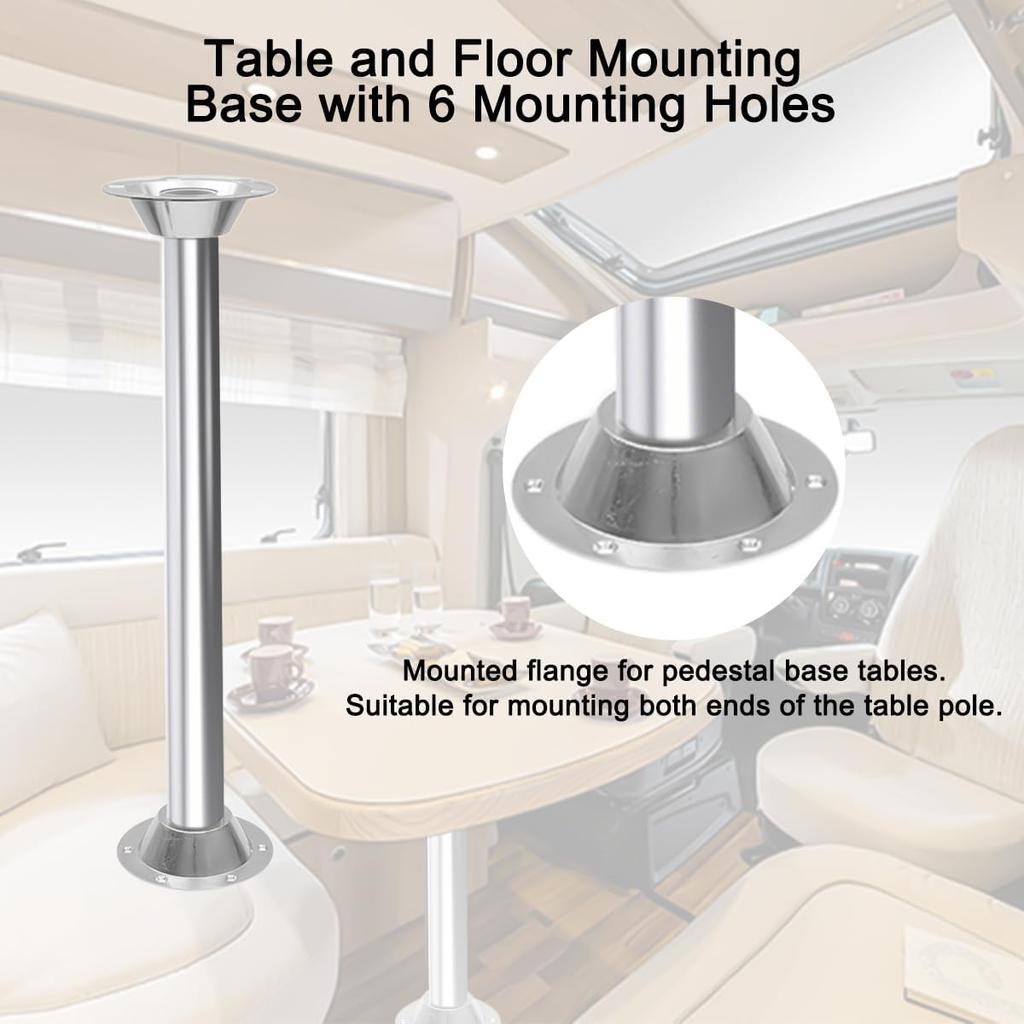 2PCS RV Table Base Mount, Aluminum Camper Pedestal Table Base Flange Leg Mount Flush, Table Floor Mounting Base Plate With 6 Mounting Holes Including