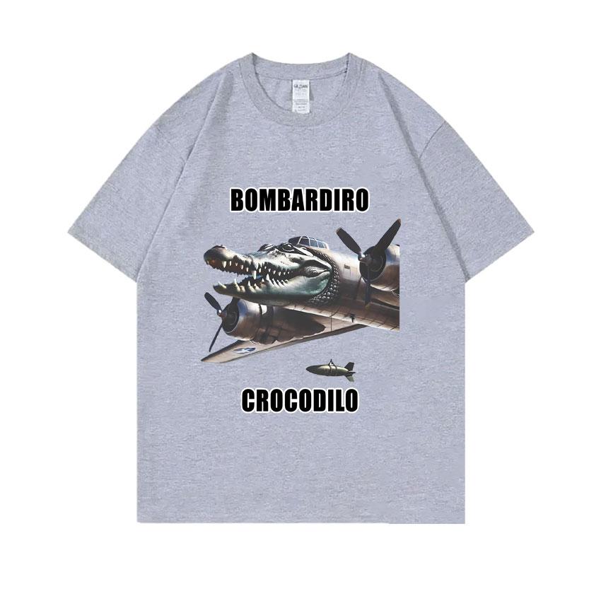 Bombardiro Crocodilo Funny Crocodile Plane Bomber Meme Graphic T-shirts Men Hilarious Humor Brain Rot Tops 100% Cotton T Shirts