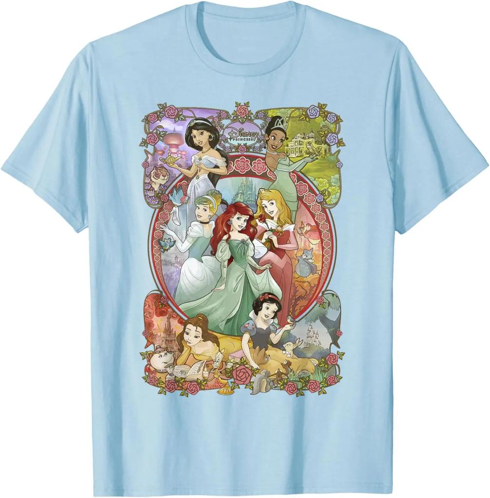 Heißes Mode Casual Disney Prinzessin Klassische Cartoon Gruppe Collage T-Shirt S-4XL Vier Jahreszeiten