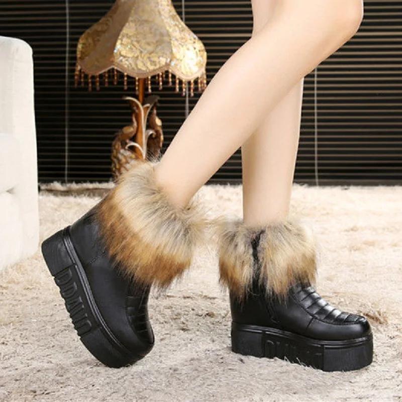 Fashion White Fur Increased Snow Boots and Cashmere Warm Women's Cotton Shoes Fashion Non-slip Boots