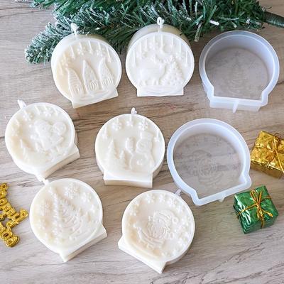 Silicone Christmas Candle Molds DIY Crafts Handmade Plaster Candle Ornaments Relief Christmas Ball Santa Claus Elk Snowman