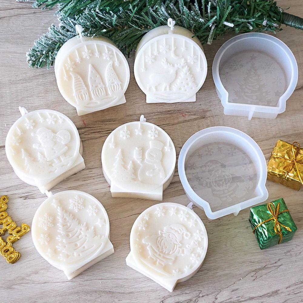 Silicone Christmas Candle Molds Handmade Santa Claus Elk Snowman Plaster Candle Ornaments Relief Christmas Ball DIY Crafts