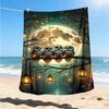 1pc Owl Night Lanterns Throw Blanket Polyester Fiber, Lightweight Flannel, Soft & Warm, All Season Use for Outdoor, Camping Digital Print